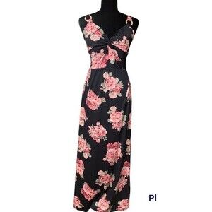 Dark Floral Maxi wrap Dress Women’s Sz M Coquette Rose Babydoll Smocked